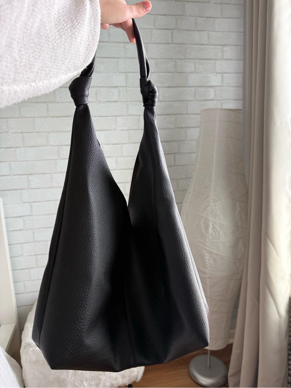 Black Knotted-Handle Large Shoulder Bag